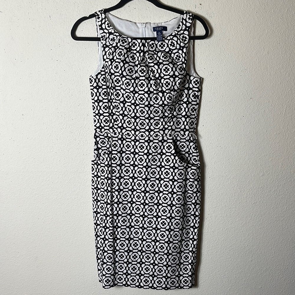 Vintage Chaps White black Patterned-Sheath-Dress with pockets 6